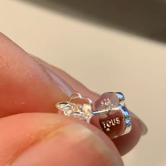 Tous Pink Silver ROSE QUARTZ Stone Earrings Silver Studs - Picture 5 of 16